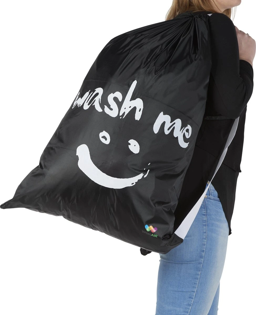 Wonair - Waszak Groot - 60x90cm - Zwart - Met Trekkoord En Draagband 11 Wonair - Waszak Groot - 60x90cm - Zwart - Met Trekkoord En Draagband - Afbeelding 9